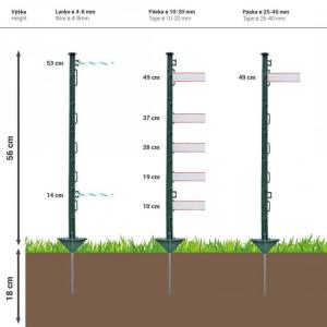 Ohradníkový sloupek plastový, délka 74 cm, 7 oček, zelený